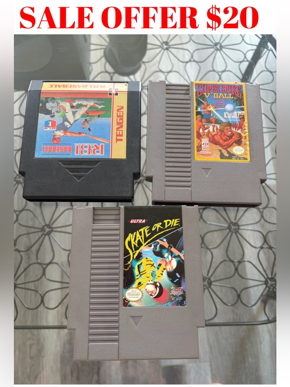 All 3 Skate or Die Baseball Volleyball (NES Nintendo) Video Game Cart